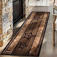 Machine Washable Western Runner Rug,2x7ft,Farmhouse Entrance Runner Rug,Black and Brown Star Hallway