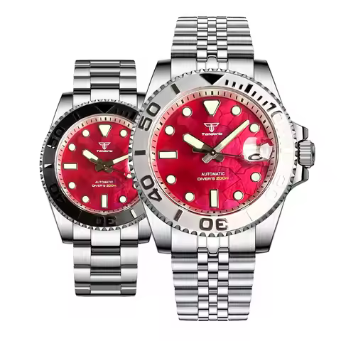 40mm Diver Tandorio Red MOP Dial Japan NH35A Mechanical Watch Men White Chapter Ring 200m Dive Clock
