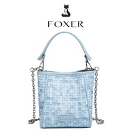 FOXER Blue Woven Leather Bucket Bag High Chain