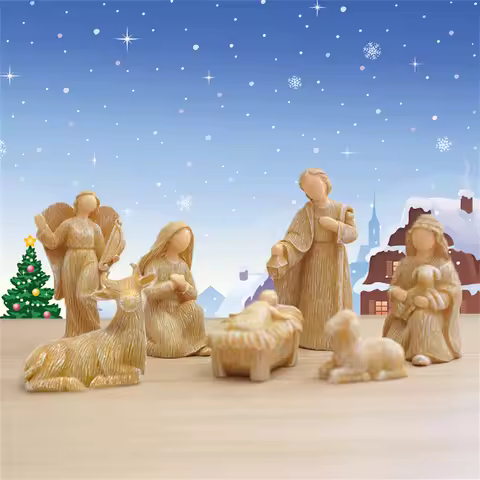 10 pieces of horse trough set with 10 resin crafts, religious ornaments for the birth of Jesus, Chri