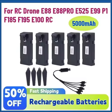 New 3.7V 5000mAh Rechargeable Li-ion Battery for RC Drone E88 E88PRO E525 E99 P1 F185 F195 E100 RC Q
