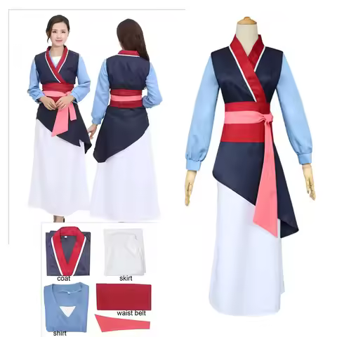 Mulan Cosplay Costume Women Princess Mu Lan Dress Chinese Hanfu Heroine Outfit for Replacing Father 