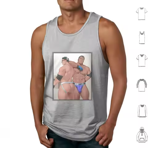 Bara Thicc ( Grey ) Tank Tops Print Cotton Animecore Bara Yaoi Anime Bara Tiddies Manga Gym Art Quee