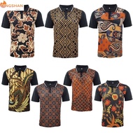 Men Collar T-shirt Jersey Material Batik Print | Baju Jersi Kolar Lelaki | Baju T-shirt Corak Batik Lelaki |