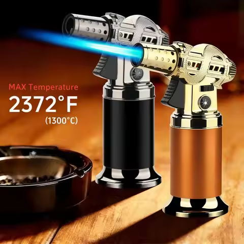 Kitchen Refillable Butane Torch Lighter with Safety & Flame Lock, Windproof Butane Lighter Blow Torc
