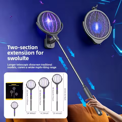 4-In-One Electric Mosquito Racket Featuring a Purple Insect Light for Indoor Use in Homes Equipped w