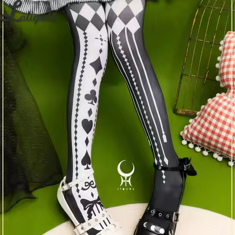 Sweet Lolita Tights Poker Card Pattern Printed Pantyhose for Women ~ Alice World by Yidhra