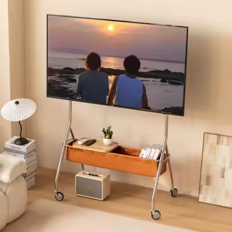 Medieval Stainless Steel TV Stand Small Size Movable Wheeled 37-86 Inch Floor-standing TV Cart Stora