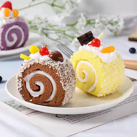 Artificial Roll Cake Fruit SwissRoll Towel Fake Cake Dessert Cute Model Photography Props Simulation