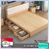 SINSY LK【SG⭐SALES】Leather And Solid Wood Bed Frame Storage Solid Wooden Bed Frame Bed Frame With Mattress Queen and King Size