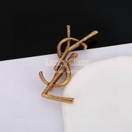 全新🌸Saint Laurent 經典YSL Logo胸針 金色