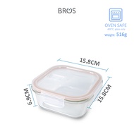 BROS Container Glass Click-In Square | High Durability Food Safe Glass Container