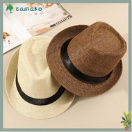 TAMAKO Straw Panama Cap Fashion Gangster Cap Wide Brim Jazz Dress Hat