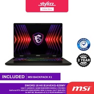 MSI SWORD 16 HX B14VEKG-628MY 16"INCH QHD 240Hz GAMING LAPTOP - (i7-14650HX, 16GB, 1TB, RTX4050, W11