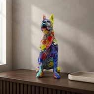 Doberman Statue Upright Ears Doberman Figurine Resin Dog Sculpture Stylized Patterned Seated Dog Fig