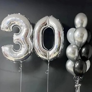 13/1Pcs Silver Number 30 Balloons Black White Silver Number Foil Balloon Happy 40 50th Birthday Anni