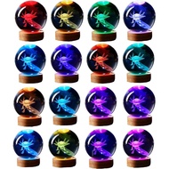 axolotl lamp,3.15 inch 3D K9 Crystal Ball Axolotl Night Light with Wooden Base,16 colors change,remo