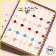 [LIFE LIFETIME WARRANTY] 925 HANADA SILVER Bracelet Lucky Four Leaf Clover Simple Smooth Wear 2 Side