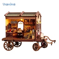 [Shamjina] Miniature Wagon House Decorative Miniature House with LED Lights 3D Toy for Home Decor