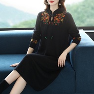 Autumn Winter Flag Robe Sweater Midi Dress Knitted Woolen Chinese Style for Women in Their 40s And 5