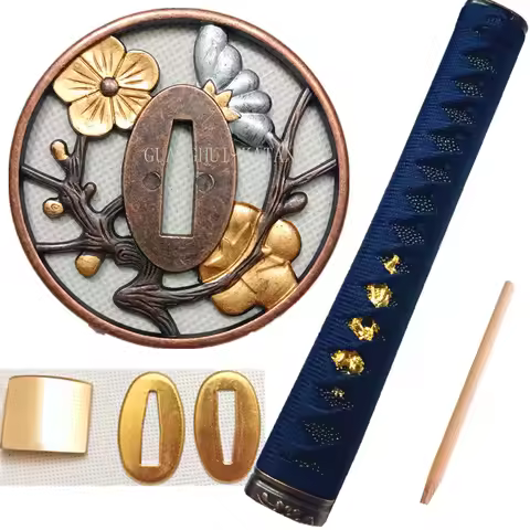 Blue Tsuka Real Katana Japanese Samurai Sword Wakizashi/Tanto Fittings Set Tsuba+Menuki+Fuchi+Kashir