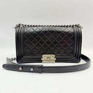 CHANEL boy25 黑色銀扣羊皮