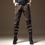 Classy Heavy Brown Cargo Pants Men's Trendy Fall Slim Fit Multi-Pocket Jogger Pants Tough Guy Umbrella Casual Pants Men