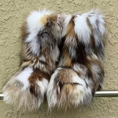 Women's Winter Fluffy Real Fox Fur Snow Boots Outdoor Furry Real Fox Fur Boots Platform Shoes New Fa