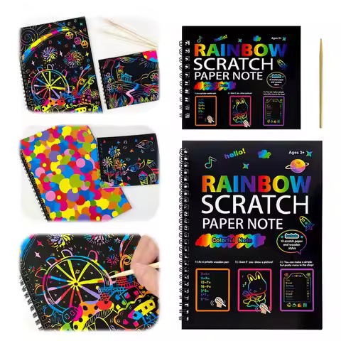 DIY Rainbow Scratch Paper Note Children's Art Book Black Neon Color Drawing Card - Creative Kids' Ar