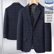 男式西服男中年商務休閒格紋休閒西裝男外套高端男裝春秋男士單西