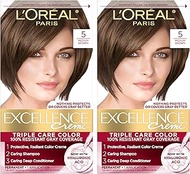 L'Oreal Paris Excellence Creme Permanent Hair Color, 5 Medium Brown, 100 percent Gray Coverage Hair 