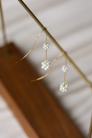 花繡珍珠 手工編織珍珠 波浪長鍊耳環 316L醫療鋼