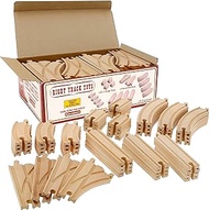 Right Track Toys Wooden Train Track 52 Piece Set - 18 Feet Of Track Expansion And 5 Distinct Pieces - 100% Compatible with All Major Brands Including Thomas Wooden Railway System - by