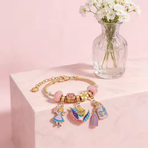 DIY Alice in Wonderland bracelet - Princess alloy painting enamel pendant beaded jewelry, suitable f