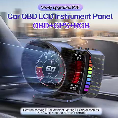 Car HUD OBD2+GPS Digital Dashboard LCD Screen RGB Ambient Light Gesture Sensing Multifunction Drivin