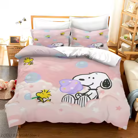 Snoopy Bedding Set Anime Snoopy Duvet Cover Snoopy Quilt Cover Cute Printed Cartoon Suitable For Chi