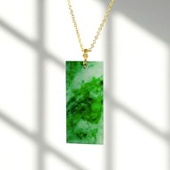 冰種辣綠花青翡翠無事牌項鍊 18K墜頭 | 天然緬甸A貨翡翠 | 送禮