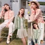 B3670 So-ra Checker Knit Cardigan