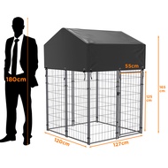 BingoPaw แบบกรงสุนัขใหญ่ กรงเหล็ก Heavy Duty Sturdy Dog Crate Outdoor Garden Extra Large Pet Cage with UV-Resistant Waterproof Canopy Roof Tear Resistant Square Tube and Prevent Escape Lock กรงสุนัขใหญ่ มีหลังคา