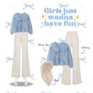 Shrenaoutfit - 3 IN 1 Set of Trendy Blouse Coquette Outfit hangout Beach (BLOUSE, CUTBRAY PANTS, SQU