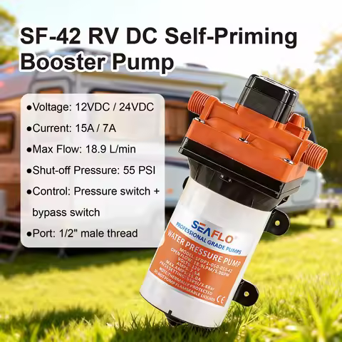 SF-42 Long 12V 24V RV Water Pump 18.9L/min Diaphragm Pump 55PSI Stop Pressure DC Self Priming Pump w