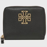 TORY BURCH 雙T-LOGO皮革拉鍊短夾 黑色