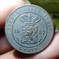 Uang koin kuno 1 Cent Nederlandsch Indie Tahun 1857 e