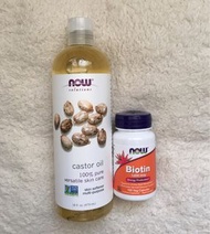 Now Castor Oil 473ml + Now Biotin 1000 mcg 100 caps Reduce Hair Loss Promote Hair Growth 蓖麻油 + 生物素 促
