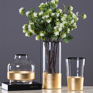 European Glass Flower Vase with Gold Foil Figurines Living Room Decor Gold Tabletop Vase Crafts Hous