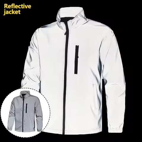 Night Reflective Jacket Men's Spring Casual Stand Collar Outdoor Windproof Jogger Cycling Safety Bri