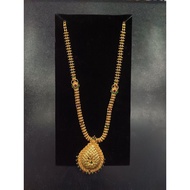 N33-OPP Gold Plated Long Necklace Maalai with Pendant Red Green Ruby Stone