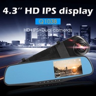 Q103B Cermin Cermin Kereta Kamera DVR 4.3 inci IPS 1080p Dual Lens Dashcam