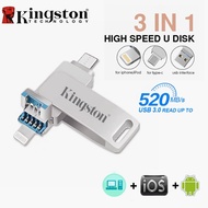 Kingston USB Flash Drive 512GB 1TB 2TB Type-C for iPhone iPad/Lightning 3IN1 Pendrive for iPhone16/1