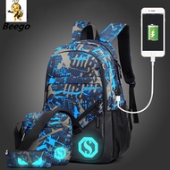 OZUKO Fashion Men Backpack Luminous Students School Bags  External USB Charge Laptop Backpacks Teena
